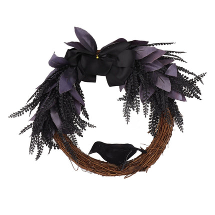 Halloween Wreath Bowknot Crow Garland Decoration Home Door Hallway Hanging Wreath