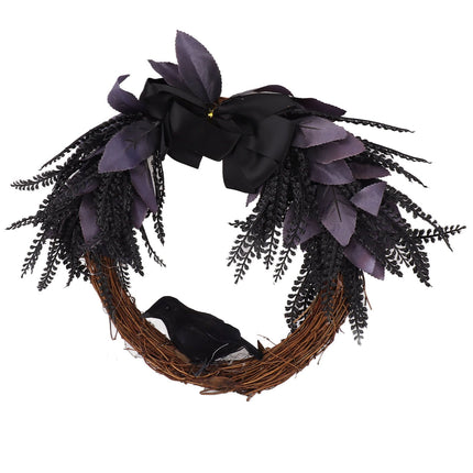 Halloween Wreath Bowknot Crow Garland Decoration Home Door Hallway Hanging Wreath