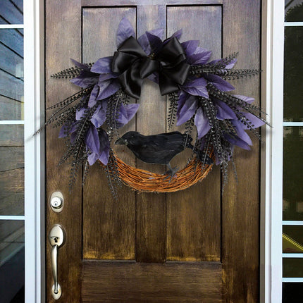 Halloween Wreath Bowknot Crow Garland Decoration Home Door Hallway Hanging Wreath