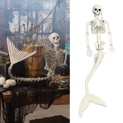 Life Size Skeleton Mermaid Halloween Outdoor Decorations Movable Posable Joints Realistic Full Body Skeleton Mermaid Props