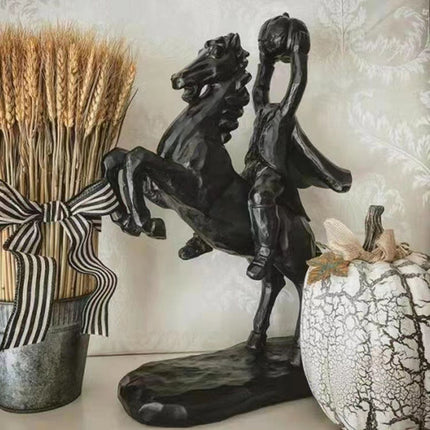 22cm Height Headless Horseman Statue with Pumpkin Horror Headless Horseman Halloween Decor Sculpture Handmade Resin All Black
