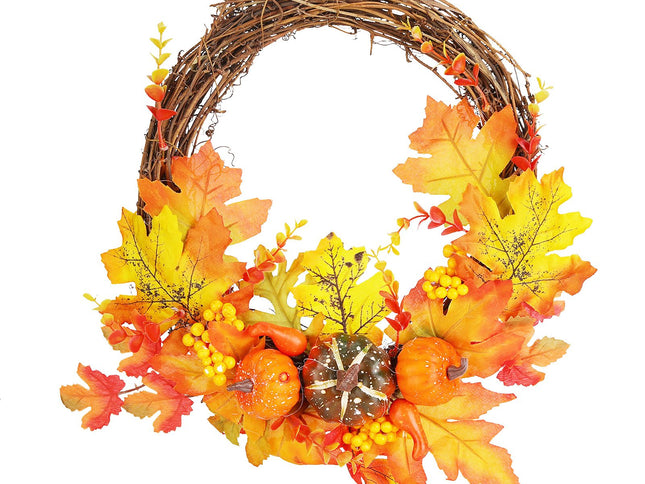 Artificial Leaf Pumpkin Wreath Door Window Fall Wreath for Halloween Christmas Decoration