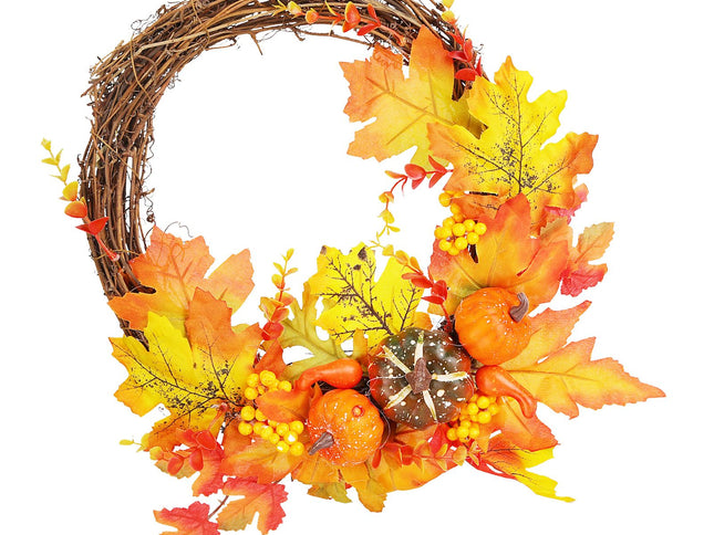 Artificial Leaf Pumpkin Wreath Door Window Fall Wreath for Halloween Christmas Decoration