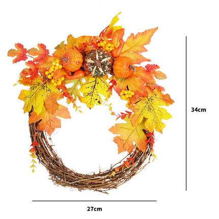 Artificial Leaf Pumpkin Wreath Door Window Fall Wreath for Halloween Christmas Decoration