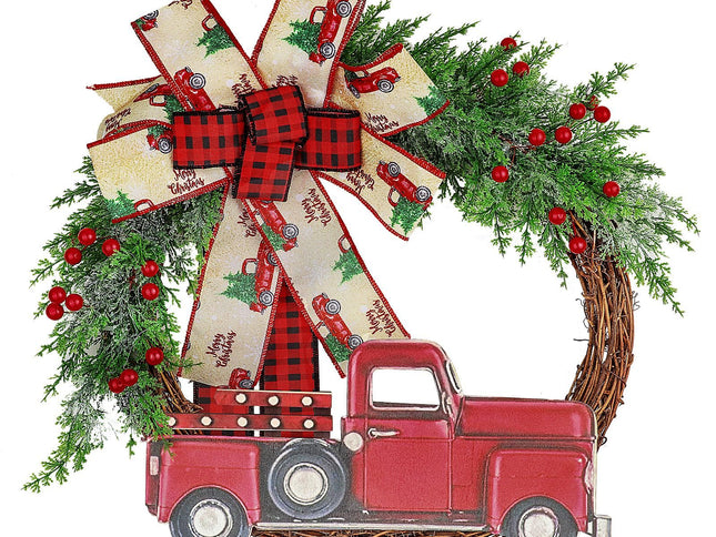 Red Truck Christmas Wreath Fall Wreath for Front Door Decorations for Farmhouse Autumns Harvest Halloween Thanksgiving