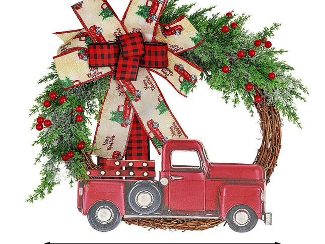 Red Truck Christmas Wreath Fall Wreath for Front Door Decorations for Farmhouse Autumns Harvest Halloween Thanksgiving
