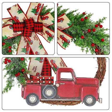 Red Truck Christmas Wreath Fall Wreath for Front Door Decorations for Farmhouse Autumns Harvest Halloween Thanksgiving