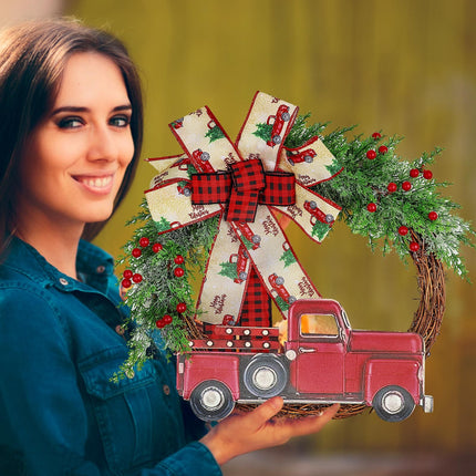 Red Truck Christmas Wreath Fall Wreath for Front Door Decorations for Farmhouse Autumns Harvest Halloween Thanksgiving