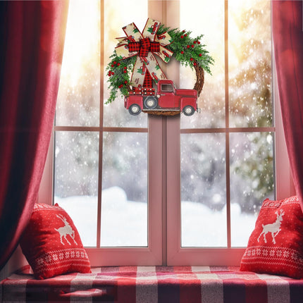 Red Truck Christmas Wreath Fall Wreath for Front Door Decorations for Farmhouse Autumns Harvest Halloween Thanksgiving