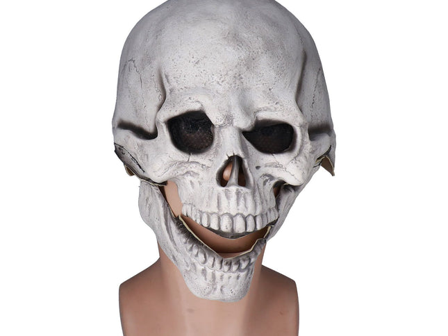 Scary Skull Mask with Movable Jaw Flexible Latex Halloween Costume Party Props Cosplay AccessoryWhite