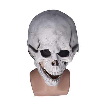 Scary Skull Mask with Movable Jaw Flexible Latex Halloween Costume Party Props Cosplay AccessoryWhite