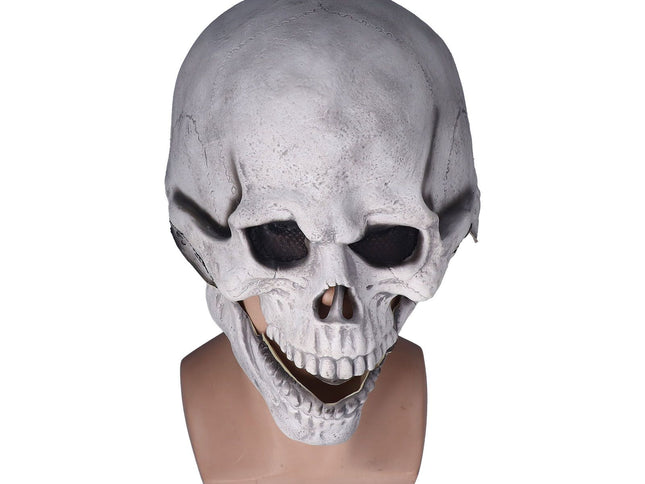Scary Skull Mask with Movable Jaw Flexible Latex Halloween Costume Party Props Cosplay AccessoryWhite