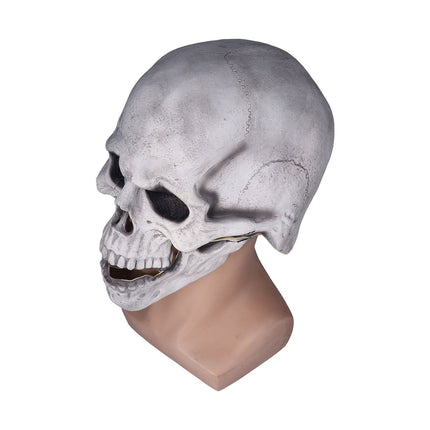Scary Skull Mask with Movable Jaw Flexible Latex Halloween Costume Party Props Cosplay AccessoryWhite