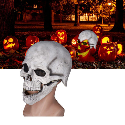 Scary Skull Mask with Movable Jaw Flexible Latex Halloween Costume Party Props Cosplay AccessoryWhite