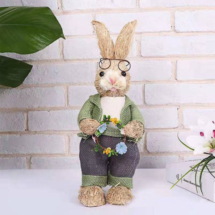 Artificial Simulated Straw Bunny Cute Easter Straw Rabbit Figurines Easter Bunny Props Home Decoration