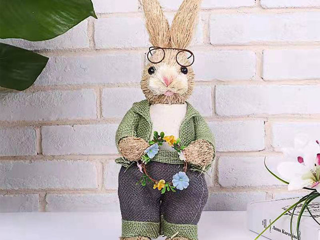 Artificial Simulated Straw Bunny Cute Easter Straw Rabbit Figurines Easter Bunny Props Home Decoration