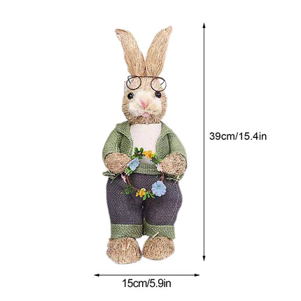 Artificial Simulated Straw Bunny Cute Easter Straw Rabbit Figurines Easter Bunny Props Home Decoration