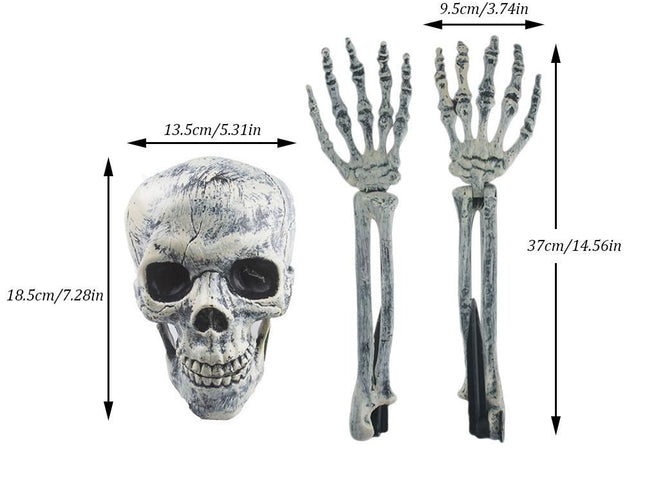 Halloween Glowing Skeleton Head Hands Arms Stakes Luminous Outdoor Decor for Lawn Garden Yard Haunted House Props
