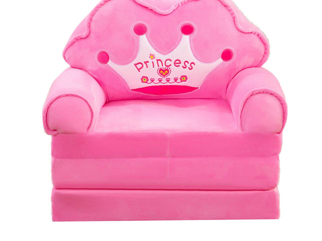 Foldable Kids Sofa Plush Soft Cute Cartoon Children Couch Bed with Armrests for Boys Girls Bedroom Pink Crown 3 Layers