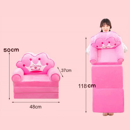 Foldable Kids Sofa Plush Soft Cute Cartoon Children Couch Bed with Armrests for Boys Girls Bedroom Pink Crown 3 Layers