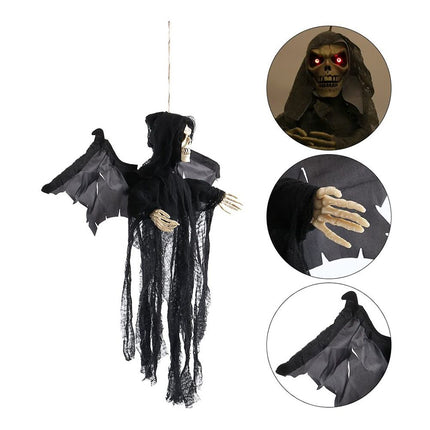 Hanging Bat Ghost Mixed Voice Control Lightening Eyes Screaming Moving Trick or Treat Party Hanging Decoration Best Halloween Decoration Prop