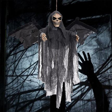 Hanging Bat Ghost Mixed Voice Control Lightening Eyes Screaming Moving Trick or Treat Party Hanging Decoration Best Halloween Decoration Prop