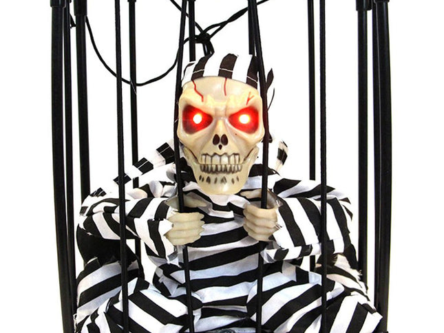 Halloween Scary Screaming Animated Skeleton Cage Prisoner with Light Up Eyes Haunted House Props Halloween Party Decorations