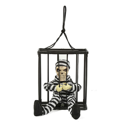 Halloween Scary Screaming Animated Skeleton Cage Prisoner with Light Up Eyes Haunted House Props Halloween Party Decorations