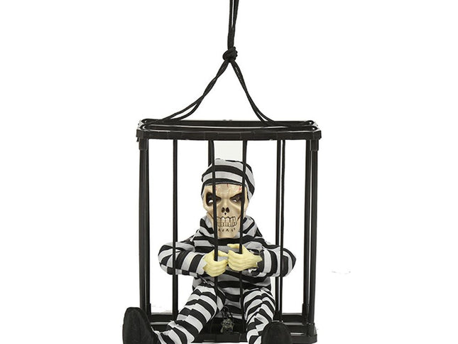 Halloween Scary Screaming Animated Skeleton Cage Prisoner with Light Up Eyes Haunted House Props Halloween Party Decorations