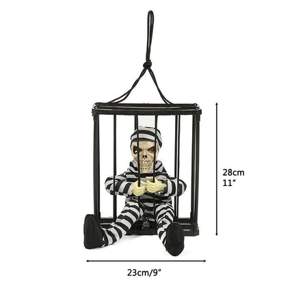 Halloween Scary Screaming Animated Skeleton Cage Prisoner with Light Up Eyes Haunted House Props Halloween Party Decorations