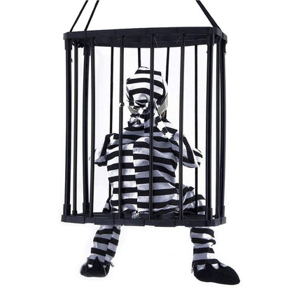 Halloween Scary Screaming Animated Skeleton Cage Prisoner with Light Up Eyes Haunted House Props Halloween Party Decorations