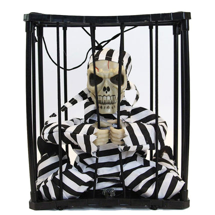 Halloween Scary Screaming Animated Skeleton Cage Prisoner with Light Up Eyes Haunted House Props Halloween Party Decorations