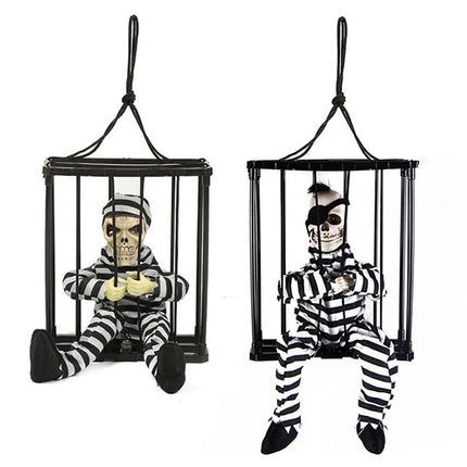 Halloween Scary Screaming Animated Skeleton Cage Prisoner with Light Up Eyes Haunted House Props Halloween Party Decorations