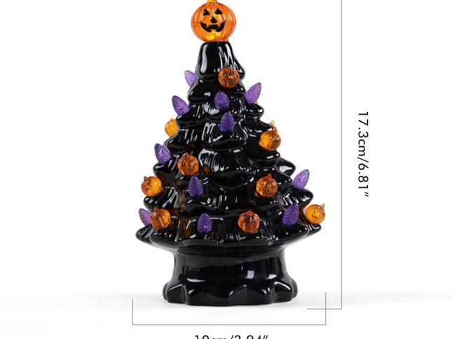 Lighted Ceramic Halloween Tree Tabletop Halloween Decoration Halloween Tree Pumpkin Light