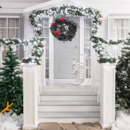 Halloween Wreath Dead Black ABS Artificial Branches Design with Red Flower Door Wreath Garland for Decoration