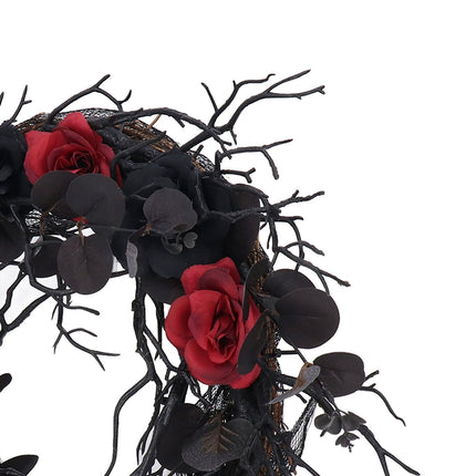 Halloween Wreath Dead Black ABS Artificial Branches Design with Red Flower Door Wreath Garland for Decoration