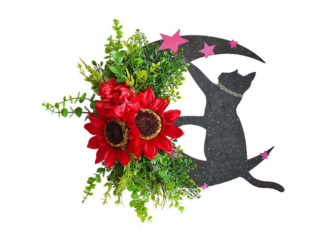 Halloween Moon Cat Garland Halloween Wreath Hanging Decoration for Halloween Party Home Farmhouse Porch Front Door Decor