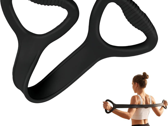 Black Resistance Band with Handles, Upgraded Silicone Exercise Bands for Shoulder Stretching, Yoga, Pilates, Arm, Back, Leg Workouts at Gym or Home, Compact, Stylish Design for Men and Women