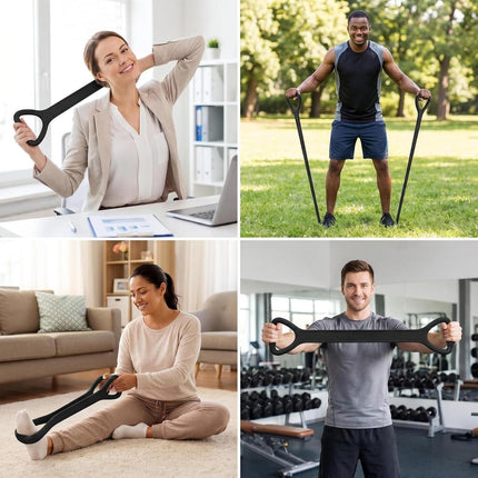 Black Resistance Band with Handles, Upgraded Silicone Exercise Bands for Shoulder Stretching, Yoga, Pilates, Arm, Back, Leg Workouts at Gym or Home, Compact, Stylish Design for Men and Women
