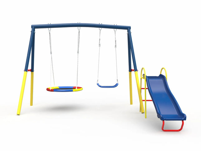Swing Sets with Kids Slide for Backyard Outdoor, Metal and PE