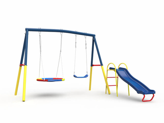 Swing Sets with Kids Slide for Backyard Outdoor, Metal and PE