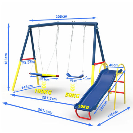 Swing Sets with Kids Slide for Backyard Outdoor, Metal and PE