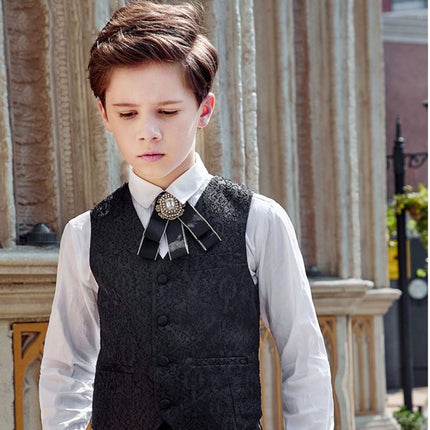 Boys Tuxedo Suit 3 Piece Set Piano Performance Black gold sequined Wings 3-Piece Set: jacket + pants + waistcoat 130cm