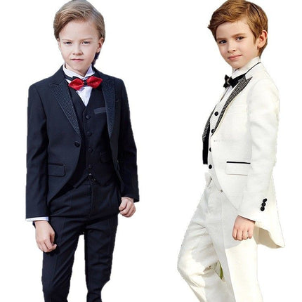 Boys Tuxedo Suit 3 Piece Set Piano Performance Black gold sequined Wings 3-Piece Set: jacket + pants + waistcoat 130cm