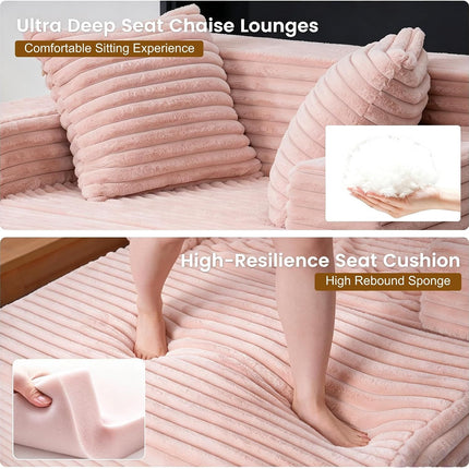 Sofa Bed Single Faux Fur Corduroy Sleeper Chair | 3 Pillows,Deep Seat,High-Density Foam Spring-Filled Boneless Cloud Couch Sofa for Apartment Living Room, Bedroom, No Assembly