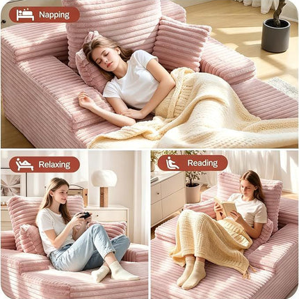 Sofa Bed Single Faux Fur Corduroy Sleeper Chair | 3 Pillows,Deep Seat,High-Density Foam Spring-Filled Boneless Cloud Couch Sofa for Apartment Living Room, Bedroom, No Assembly