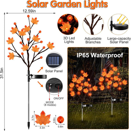 Solar Maple Leaf Branch Lights with 20 Warm LEDs, 8 Lighting Modes & IP65 Waterproof, Auto On/Off Garden Pathway Decor for Fall Harvest and Halloween Ambiance (3PCS, Pumpkin-Small  Maple)