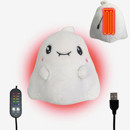 USB-Powered Plush Heating Pad, Cartoon Ghost Design, Soft Warm Stuffed Toy for Home, Office, and Travel, Perfect Cozy Gift for Halloween and Cold Days (White)
