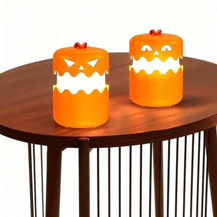 Dual-Expression Halloween Pumpkin Night Light with 360° Warm Glow, Rechargeable and Portable for Trick-or-Treat, Tabletop Decor, or Hanging Spooky Ambiance Anywhere (2PCS)