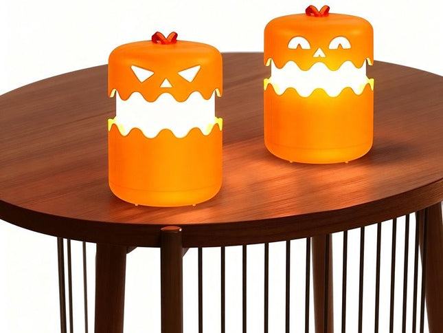 Dual-Expression Halloween Pumpkin Night Light with 360° Warm Glow, Rechargeable and Portable for Trick-or-Treat, Tabletop Decor, or Hanging Spooky Ambiance Anywhere (2PCS)